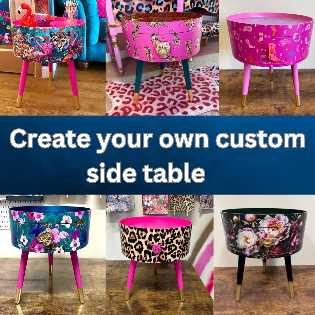 Bedside Table Patterned Custom Bedside Table , NEW DESIGNS Completely Personalised. Pink ...