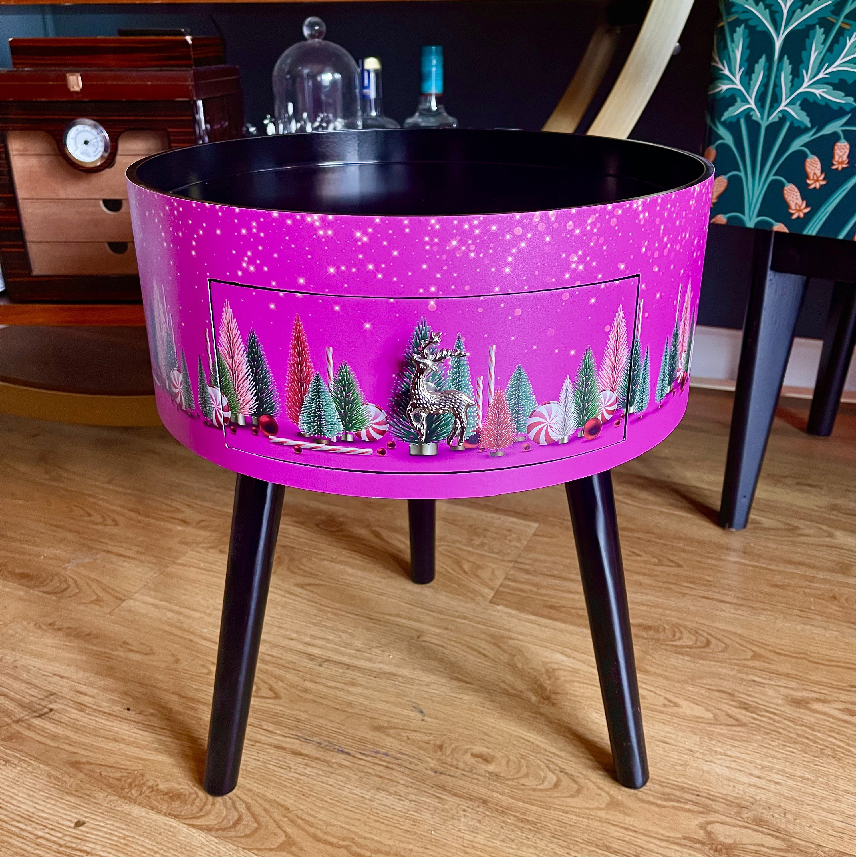 Hot Pink and Black Round Bedside Table Christmas Design. Etsy Australia