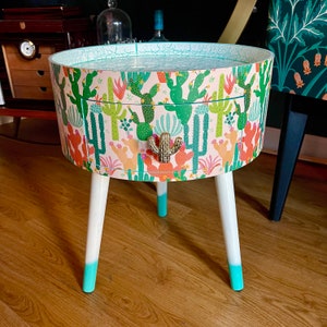Boho Cactus Side Table, Southwestern Decor for Home, Turquoise Tray Top ...