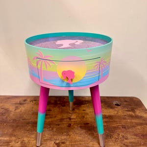 Pink Malibu side table,  mermaid glitter , mint and pink ombre, sunset, flamingo, Palm Springs nightstand , doll detail, taller legs