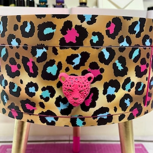 Hot Pink Magenta Leopard Round Bedside Table . Fun Bright Home Decor ...