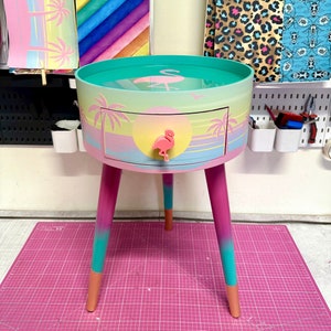 Pink Malibu side table,  mint and pink ombre, sunset, flamingo, Palm Springs nightstand , doll detail, taller legs