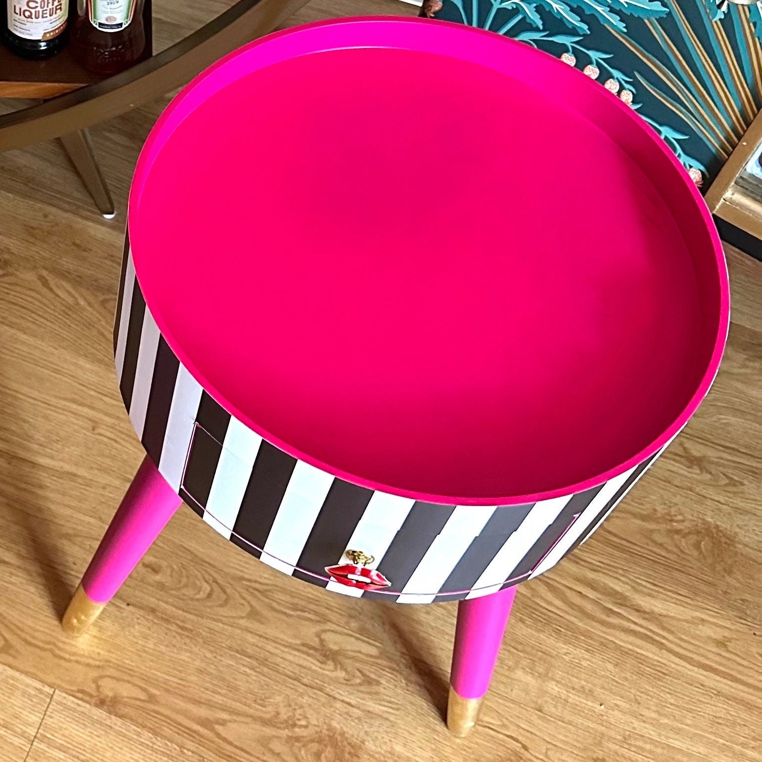 Black and 2024 white striped nightstand