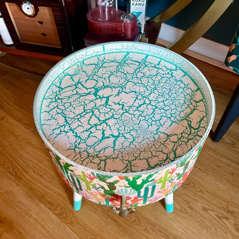 Boho Cactus Side Table, Southwestern Decor for Home, Turquoise Tray Top ...