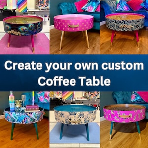 Custom coffee table , completely personalised.  Pink, yellow, navy, gold, blue, mint, fuscia, tan, ideal end table for lounge living room