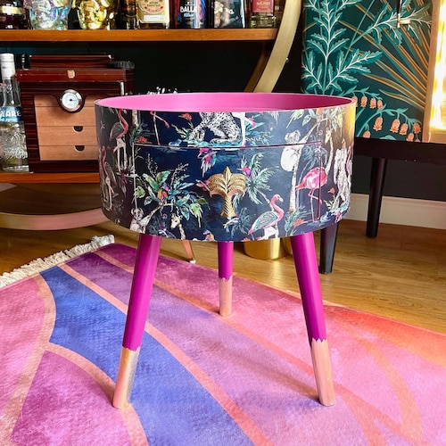 Round Bedside Table Hot Pink and Navy Fun Bright Home Decor. Etsy