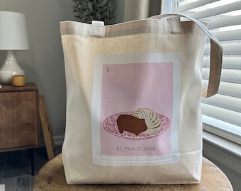 El Pan Dulce modern Mexican talavera art reusable cotton tote bag, concha, marranito, viva la mujer, market bag, reusable bag