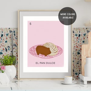 PHYSICAL PRINT - El Pan Dulce Art Print,Modern Mexican Loteria Card,coffee station,talavera mug,traditional home,marranito,concha, kitchen