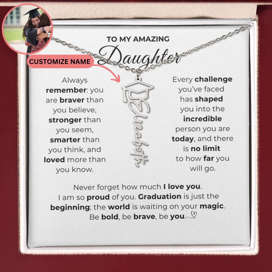 Personalized Daughter Graduation Necklace, to My Daughter Grad Card ...