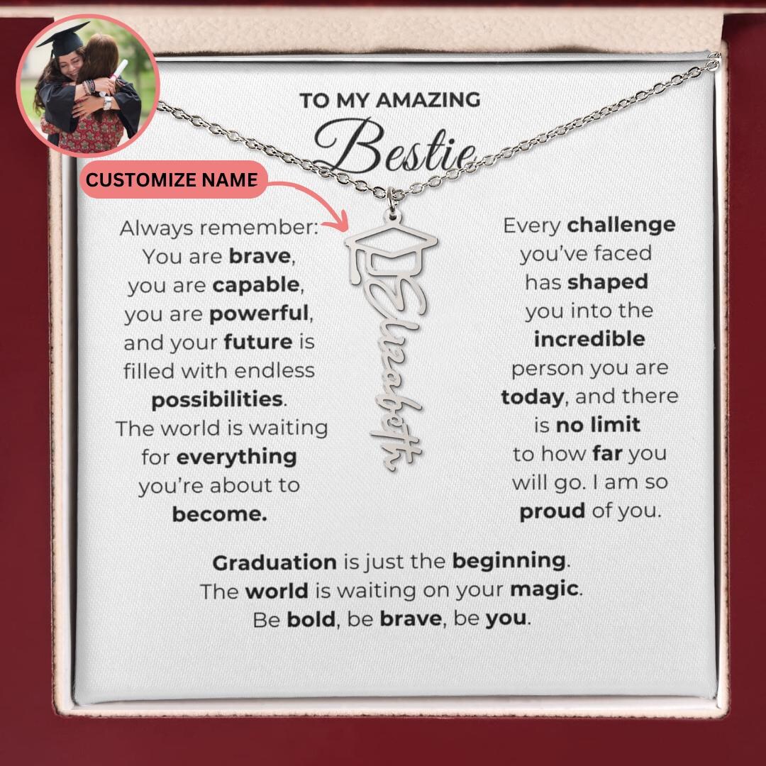 Sentimental Grad Cap Personalized Best Friend Graduation Necklace, to My Bestie Grad Card ...