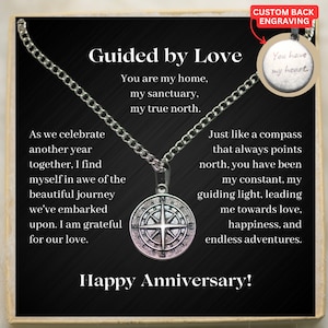 Personalized Compass Necklace for Men, Anniversary Gift for Boyfriend, Anniversary Gift for Husband Custom Necklace for Him Engraved Compass