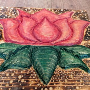 Hand-Carved Wooden Lotus Panel | Pyrography Floral Wall Art, Hand Painted Meditation Decor
