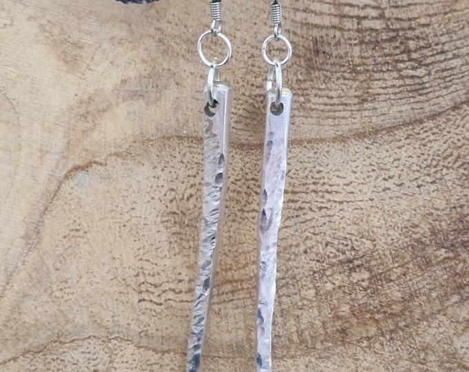Beautiful Vintage Silver Plated Handmade Fork Tine Earrings - Hammered Effect