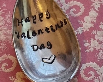 Handstamped Vintage "Happy Valentines Day" Silver Plated Teaspoon