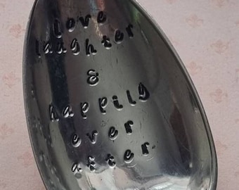 Hand Stamped Vintage "Love Laughter & Happily Ever After" Silver Plated Dessert Spoon