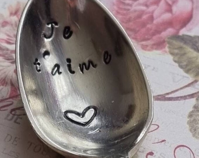 Hand Stamped Vintage "Je t'aime" Silver Plated Teaspoon