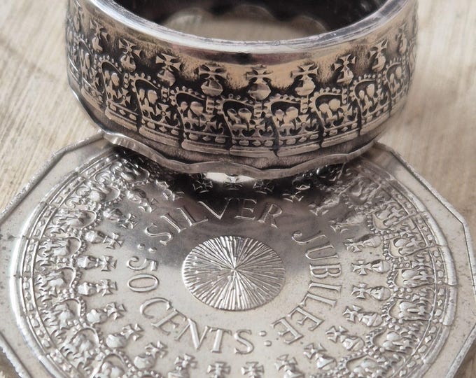 Handcrafted Australian 1977 Jubilee Commemorative Coin Ring