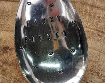 Hand Stamped Vintage "Fanny Ferret" Silver Plated Dessert Spoon