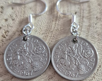 Beautiful Vintage Sixpence Coin Handmade Earrings - Select the year!