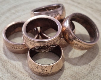 Handcrafted Unique British Old Penny Copper Coin Ring
