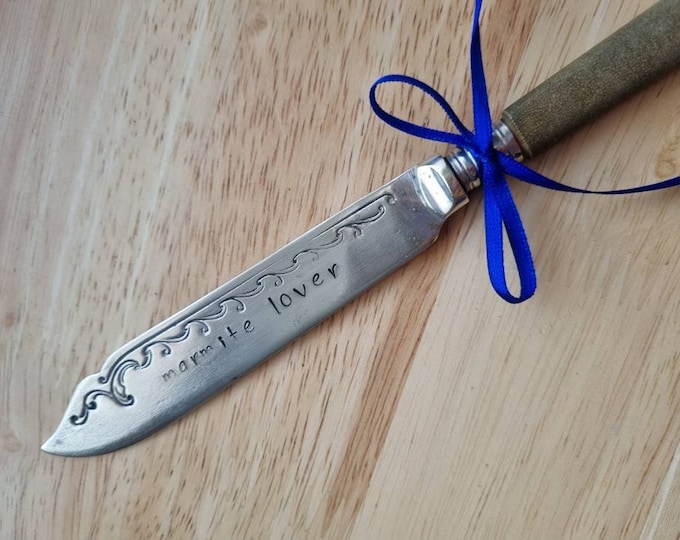 Hand Stamped Vintage "Marmite Lover" Silver Plated Dinner Knife Gift Quirky