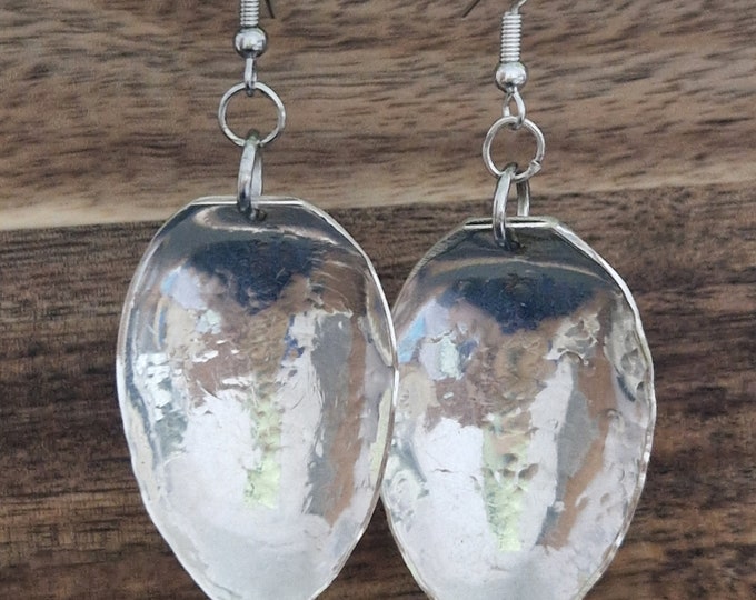 Beautiful Vintage Teaspoon Handmade Silver Plated Earrings - Hammered Effect