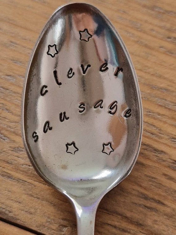 Hand Stamped Vintage "Clever Sausage" Silver Plated Teaspoon