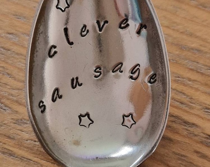 Hand Stamped Vintage "Clever Sausage" Silver Plated Teaspoon