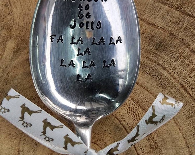 Hand Stamped Vintage "Tis The Season to be Jolly" Christmas Silver Plated Serving Spoon