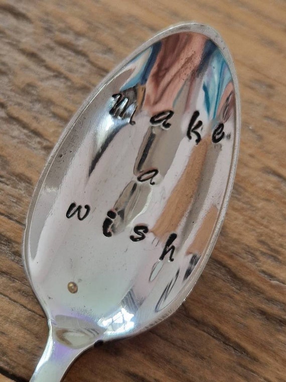 Hand Stamped Vintage "Make a Wish" Silver Plated Teaspoon Gift Quirky