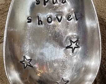 Hand Stamped Vintage "Spud Shovel" Silver Plated Serving Spoon