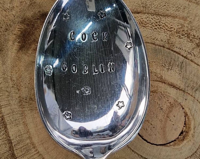 Hand Stamped Vintage "Cock Goblin" Silver Plated Dessert Spoon