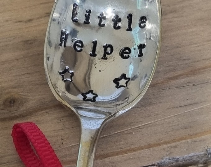 Hand Stamped Vintage "Santas Little Helper" Silver Plated Teaspoon
