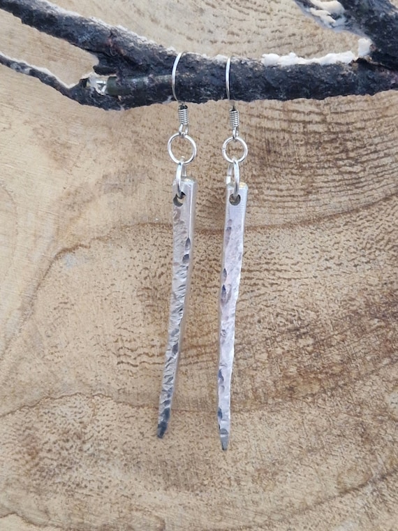 Beautiful Vintage Silver Plated Handmade Fork Tine Earrings - Hammered Effect