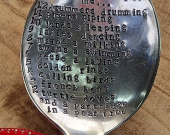 Hand Stamped Vintage "12 Days of Christmas" Silver Plated Serving Spoon