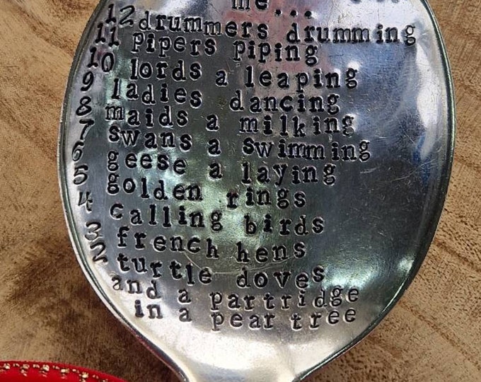 Hand Stamped Vintage "12 Days of Christmas" Silver Plated Serving Spoon