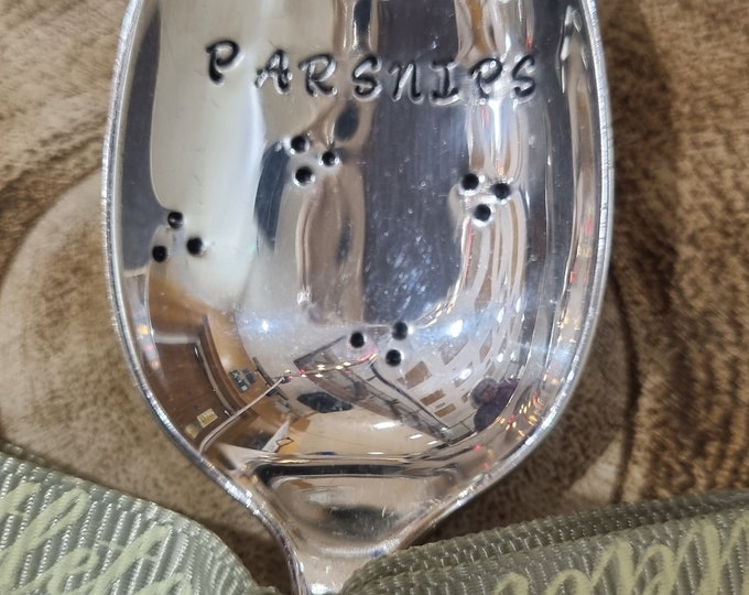 Beautiful Handstamped Vintage Silver Plated "Perfect Parsnips" Serving Spoon