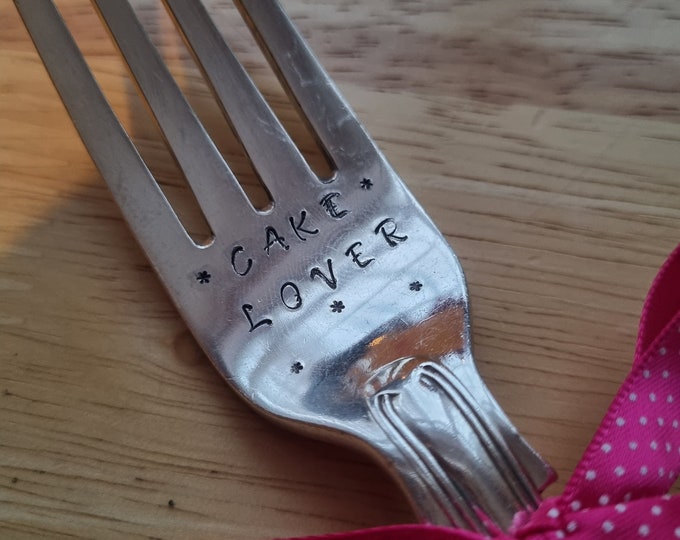 Hand Stamped Vintage "Cake Lover" Silver Plated Fork
