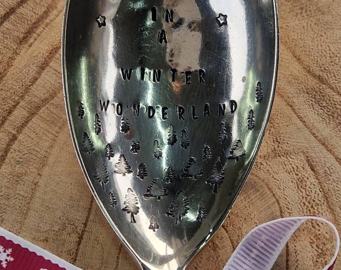 Hand Stamped Vintage "Walking in a Winter Wonderland" Christmas Silver Plated Serving Spoon