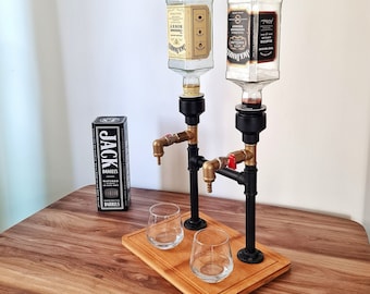 Personalized Dual Alcohol Dispenser: Bamboo Wood Base, Brass Body