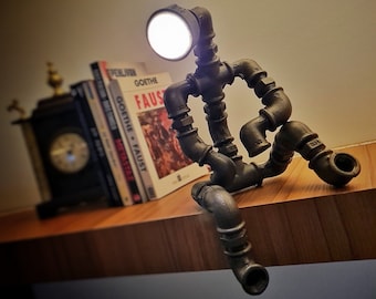 Industrial steampunk design sitting pipeman table lamp for home lighting decor