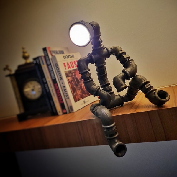 Industrial steampunk design sitting pipeman table lamp for home lighting decor