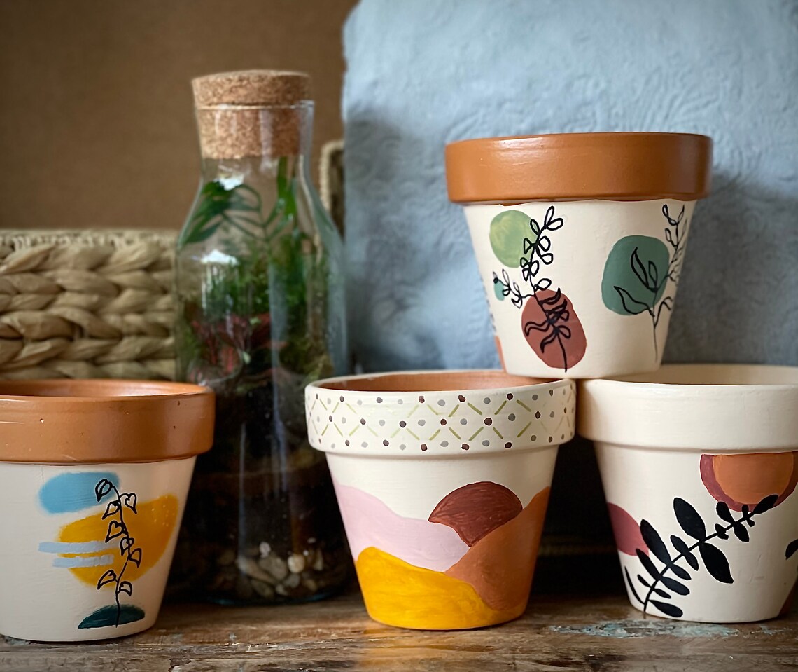 Hand Painted Plant Pots Boho range Etsy