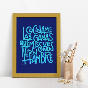 Printable, instant download Residente quote cook me the desire that my dreams are hungry | Blue lettering poster