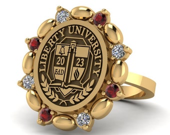 Custom University Graduation Ring – Personalized College Class Ring with Stones, Unique University Jewelry