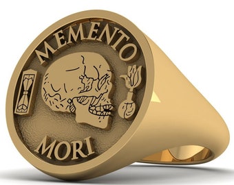 Memento Mori Signet Ring: Personalized 925 Silver, Skull Ring