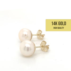Boucles d’oreilles 14K Solid Gold Genuine Pearl Pushback, 14K Pearl Studs, Pearl Studs, 14K Cultured Pearl Studs, Natural Pearl, Cadeau de la Saint-Valentin