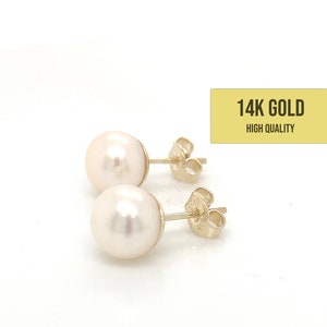 14K Solid Gold Genuine Pearl Pushback Earrings, 14K Pearl Studs, Pearl Studs, 14K Cultured Pearl Studs, Natural Pearl, Valentine's Day Gift