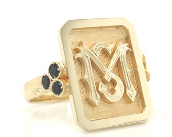 Handmade 10K Gold Monogram Signet Ring: Personalized Initial Ring