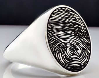 Custom Fingerprint Signet Ring - Solid 925 Sterling Silver